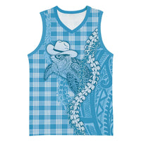 Blue Hawaii Palaka Cowboy Turtle Basketball Jersey Hawaiian Paniolo Puakenikeni Maile Lei - Polynesian Pride