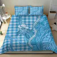 Blue Hawaii Palaka Cowboy Turtle Bedding Set Hawaiian Paniolo Puakenikeni Maile Lei - Polynesian Pride