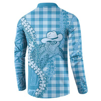 Blue Hawaii Palaka Cowboy Turtle Button Sweatshirt Hawaiian Paniolo Puakenikeni Maile Lei - Polynesian Pride