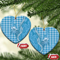 Blue Hawaii Palaka Cowboy Turtle Ceramic Ornament Hawaiian Paniolo Puakenikeni Maile Lei - Polynesian Pride