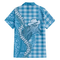 Blue Hawaii Palaka Cowboy Turtle Family Matching Short Sleeve Bodycon Dress and Hawaiian Shirt Hawaiian Paniolo Puakenikeni Maile Lei - Polynesian Pride