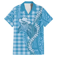 Blue Hawaii Palaka Cowboy Turtle Family Matching Summer Maxi Dress and Hawaiian Shirt Hawaiian Paniolo Puakenikeni Maile Lei - Polynesian Pride