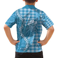 Blue Hawaii Palaka Cowboy Turtle Family Matching Tank Maxi Dress and Hawaiian Shirt Hawaiian Paniolo Puakenikeni Maile Lei - Polynesian Pride