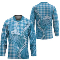 Blue Hawaii Palaka Cowboy Turtle Hockey Jersey Hawaiian Paniolo Puakenikeni Maile Lei - Polynesian Pride
