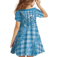 Blue Hawaii Palaka Cowboy Turtle Kid Short Sleeve Dress Hawaiian Paniolo Puakenikeni Maile Lei - Polynesian Pride