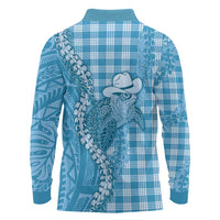 Blue Hawaii Palaka Cowboy Turtle Long Sleeve Polo Shirt Hawaiian Paniolo Puakenikeni Maile Lei - Polynesian Pride