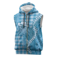 Blue Hawaii Palaka Cowboy Turtle Sleeveless Zip Hoodie Hawaiian Paniolo Puakenikeni Maile Lei - Polynesian Pride