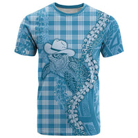 Blue Hawaii Palaka Cowboy Turtle T Shirt Hawaiian Paniolo Puakenikeni Maile Lei - Polynesian Pride