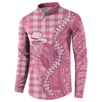 Pink Hawaii Palaka Cowboy Turtle Button Sweatshirt Hawaiian Paniolo Puakenikeni Maile Lei - Polynesian Pride