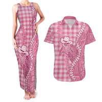 Pink Hawaii Palaka Cowboy Turtle Couples Matching Tank Maxi Dress and Hawaiian Shirt Hawaiian Paniolo Puakenikeni Maile Lei - Polynesian Pride