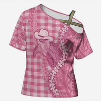 Pink Hawaii Palaka Cowboy Turtle Cross Shoulder Shirt Hawaiian Paniolo Puakenikeni Maile Lei - Polynesian Pride