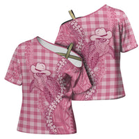 Pink Hawaii Palaka Cowboy Turtle Cross Shoulder Shirt Hawaiian Paniolo Puakenikeni Maile Lei - Polynesian Pride