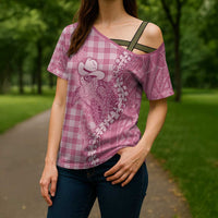Pink Hawaii Palaka Cowboy Turtle Cross Shoulder Shirt Hawaiian Paniolo Puakenikeni Maile Lei - Polynesian Pride