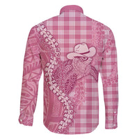 Pink Hawaii Palaka Cowboy Turtle Family Matching Long Sleeve Bodycon Dress and Hawaiian Shirt Hawaiian Paniolo Puakenikeni Maile Lei - Polynesian Pride