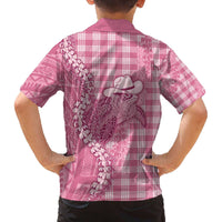 Pink Hawaii Palaka Cowboy Turtle Family Matching Off The Shoulder Long Sleeve Dress and Hawaiian Shirt Hawaiian Paniolo Puakenikeni Maile Lei - Polynesian Pride
