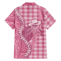 Pink Hawaii Palaka Cowboy Turtle Family Matching Off Shoulder Maxi Dress and Hawaiian Shirt Hawaiian Paniolo Puakenikeni Maile Lei - Polynesian Pride