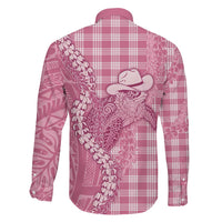 Pink Hawaii Palaka Cowboy Turtle Family Matching Off Shoulder Maxi Dress and Hawaiian Shirt Hawaiian Paniolo Puakenikeni Maile Lei - Polynesian Pride