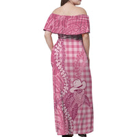 Pink Hawaii Palaka Cowboy Turtle Family Matching Off Shoulder Maxi Dress and Hawaiian Shirt Hawaiian Paniolo Puakenikeni Maile Lei - Polynesian Pride