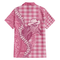 Pink Hawaii Palaka Cowboy Turtle Family Matching Puletasi and Hawaiian Shirt Hawaiian Paniolo Puakenikeni Maile Lei - Polynesian Pride