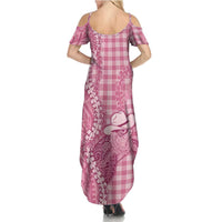 Pink Hawaii Palaka Cowboy Turtle Family Matching Summer Maxi Dress and Hawaiian Shirt Hawaiian Paniolo Puakenikeni Maile Lei - Polynesian Pride