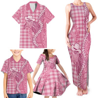Pink Hawaii Palaka Cowboy Turtle Family Matching Tank Maxi Dress and Hawaiian Shirt Hawaiian Paniolo Puakenikeni Maile Lei - Polynesian Pride