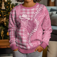 Pink Hawaii Palaka Cowboy Turtle Kid Ugly Christmas Sweater Hawaiian Paniolo Puakenikeni Maile Lei - Polynesian Pride