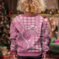 Pink Hawaii Palaka Cowboy Turtle Kid Ugly Christmas Sweater Hawaiian Paniolo Puakenikeni Maile Lei - Polynesian Pride