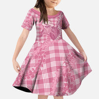 Pink Hawaii Palaka Cowboy Turtle Kid Short Sleeve Dress Hawaiian Paniolo Puakenikeni Maile Lei - Polynesian Pride