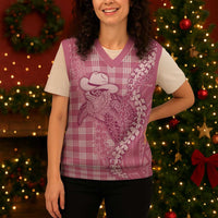Pink Hawaii Palaka Cowboy Turtle Christmas Knitted V-Neck Vest Hawaiian Paniolo Puakenikeni Maile Lei - Polynesian Pride
