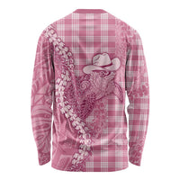 Pink Hawaii Palaka Cowboy Turtle Long Sleeve Shirt Hawaiian Paniolo Puakenikeni Maile Lei - Polynesian Pride