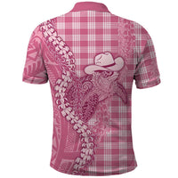 Pink Hawaii Palaka Cowboy Turtle Polo Shirt Hawaiian Paniolo Puakenikeni Maile Lei - Polynesian Pride