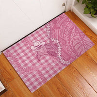 Pink Hawaii Palaka Cowboy Turtle Rubber Doormat Hawaiian Paniolo Puakenikeni Maile Lei - Polynesian Pride
