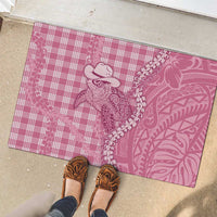 Pink Hawaii Palaka Cowboy Turtle Rubber Doormat Hawaiian Paniolo Puakenikeni Maile Lei - Polynesian Pride