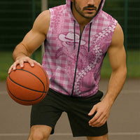 Pink Hawaii Palaka Cowboy Turtle Sleeveless Zip Hoodie Hawaiian Paniolo Puakenikeni Maile Lei - Polynesian Pride