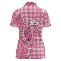 Pink Hawaii Palaka Cowboy Turtle Women Polo Shirt Hawaiian Paniolo Puakenikeni Maile Lei - Polynesian Pride