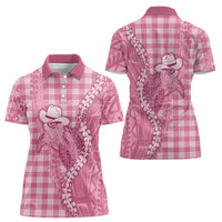 Pink Hawaii Palaka Cowboy Turtle Women Polo Shirt Hawaiian Paniolo Puakenikeni Maile Lei - Polynesian Pride