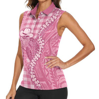 Pink Hawaii Palaka Cowboy Turtle Women Sleeveless Polo Shirt Hawaiian Paniolo Puakenikeni Maile Lei - Polynesian Pride