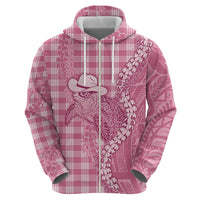 Pink Hawaii Palaka Cowboy Turtle Zip Hoodie Hawaiian Paniolo Puakenikeni Maile Lei - Polynesian Pride