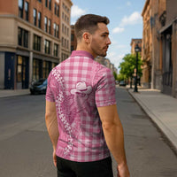 Pink Hawaii Palaka Cowboy Turtle Zipper Polo Shirt Hawaiian Paniolo Puakenikeni Maile Lei - Polynesian Pride
