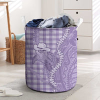 Purple Hawaii Palaka Cowboy Turtle Laundry Basket Hawaiian Paniolo Puakenikeni Maile Lei - Polynesian Pride