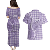 Purple Hawaii Palaka Cowboy Turtle Couples Matching Puletasi and Hawaiian Shirt Hawaiian Paniolo Puakenikeni Maile Lei - Polynesian Pride