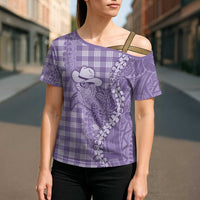 Purple Hawaii Palaka Cowboy Turtle Cross Shoulder Shirt Hawaiian Paniolo Puakenikeni Maile Lei - Polynesian Pride