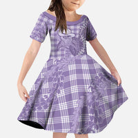 Purple Hawaii Palaka Cowboy Turtle Family Matching Off The Shoulder Long Sleeve Dress and Hawaiian Shirt Hawaiian Paniolo Puakenikeni Maile Lei - Polynesian Pride