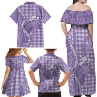Purple Hawaii Palaka Cowboy Turtle Family Matching Off Shoulder Maxi Dress and Hawaiian Shirt Hawaiian Paniolo Puakenikeni Maile Lei - Polynesian Pride