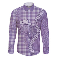 Purple Hawaii Palaka Cowboy Turtle Family Matching Off Shoulder Short Dress and Hawaiian Shirt Hawaiian Paniolo Puakenikeni Maile Lei - Polynesian Pride