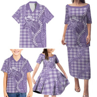 Purple Hawaii Palaka Cowboy Turtle Family Matching Puletasi and Hawaiian Shirt Hawaiian Paniolo Puakenikeni Maile Lei - Polynesian Pride