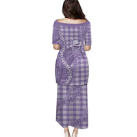 Purple Hawaii Palaka Cowboy Turtle Family Matching Puletasi and Hawaiian Shirt Hawaiian Paniolo Puakenikeni Maile Lei - Polynesian Pride