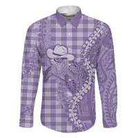 Purple Hawaii Palaka Cowboy Turtle Family Matching Summer Maxi Dress and Hawaiian Shirt Hawaiian Paniolo Puakenikeni Maile Lei - Polynesian Pride