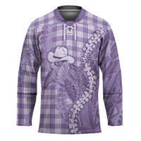 Purple Hawaii Palaka Cowboy Turtle Hockey Jersey Hawaiian Paniolo Puakenikeni Maile Lei - Polynesian Pride