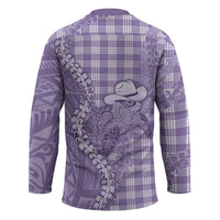 Purple Hawaii Palaka Cowboy Turtle Hockey Jersey Hawaiian Paniolo Puakenikeni Maile Lei - Polynesian Pride